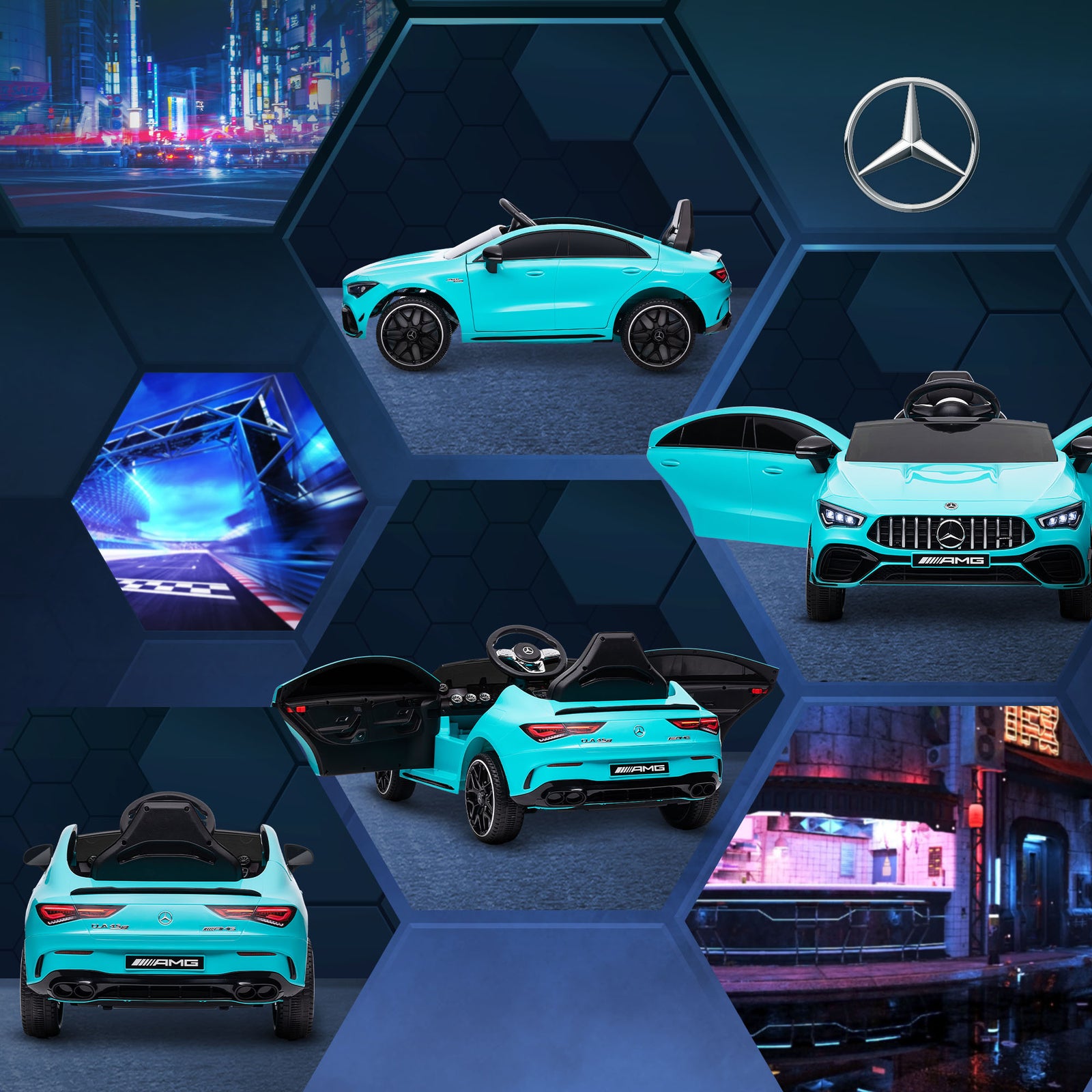 Aiyaplay Mercedes-amg Cla 45 Licensed 12v Ride On Car W/ Music | Blue