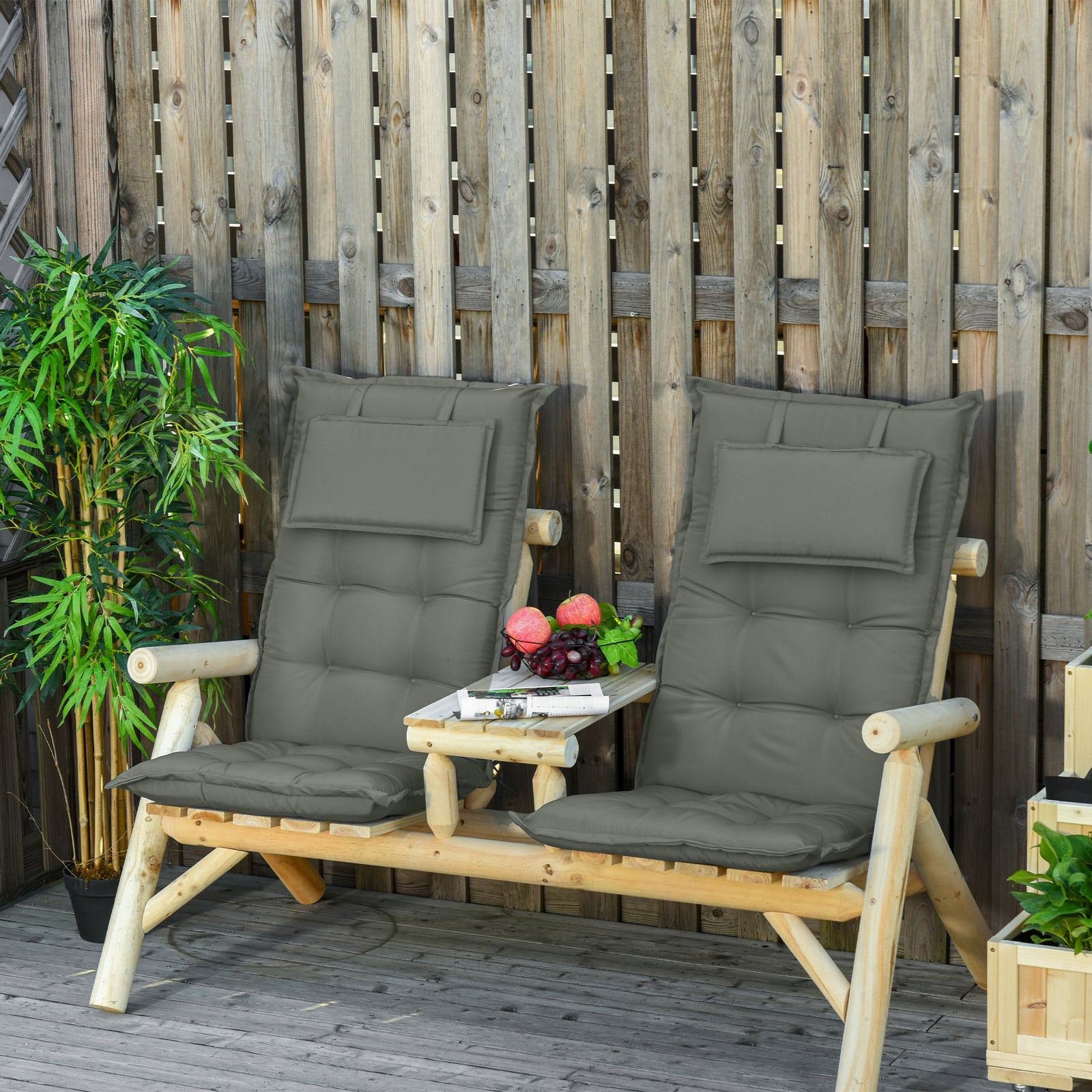 2pc Patio Chair Cushion Set, High Back Seat Pads W/ Pillow