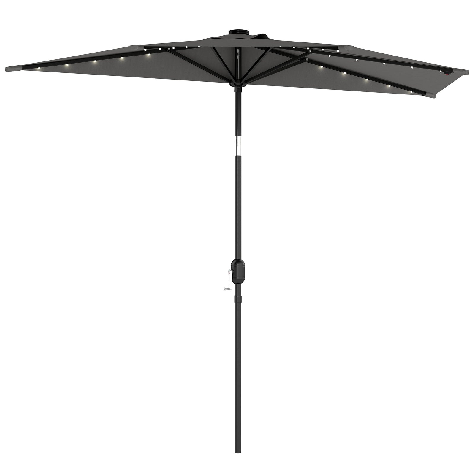 2.6 M Half Parasol With Solar Lights, Upf50+ Semi Round Umbrella | Dark Grey