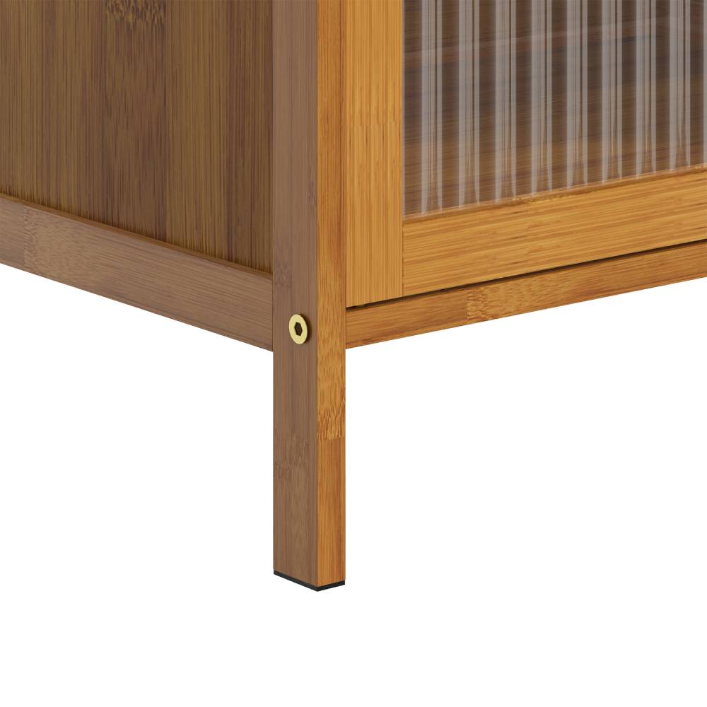 Versatile 6-tier Storage Cabinet With Transparent Doors,bamboo & Mdf Freestanding Organizer For Small Spaces