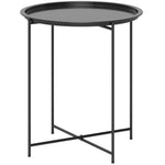 46cm Round Garden Table, Small Side Table W/ Removable Tray | Black