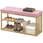 Shoe Storage Bench With Seat Cushion Tufted Shoe Rack Bench | Pink