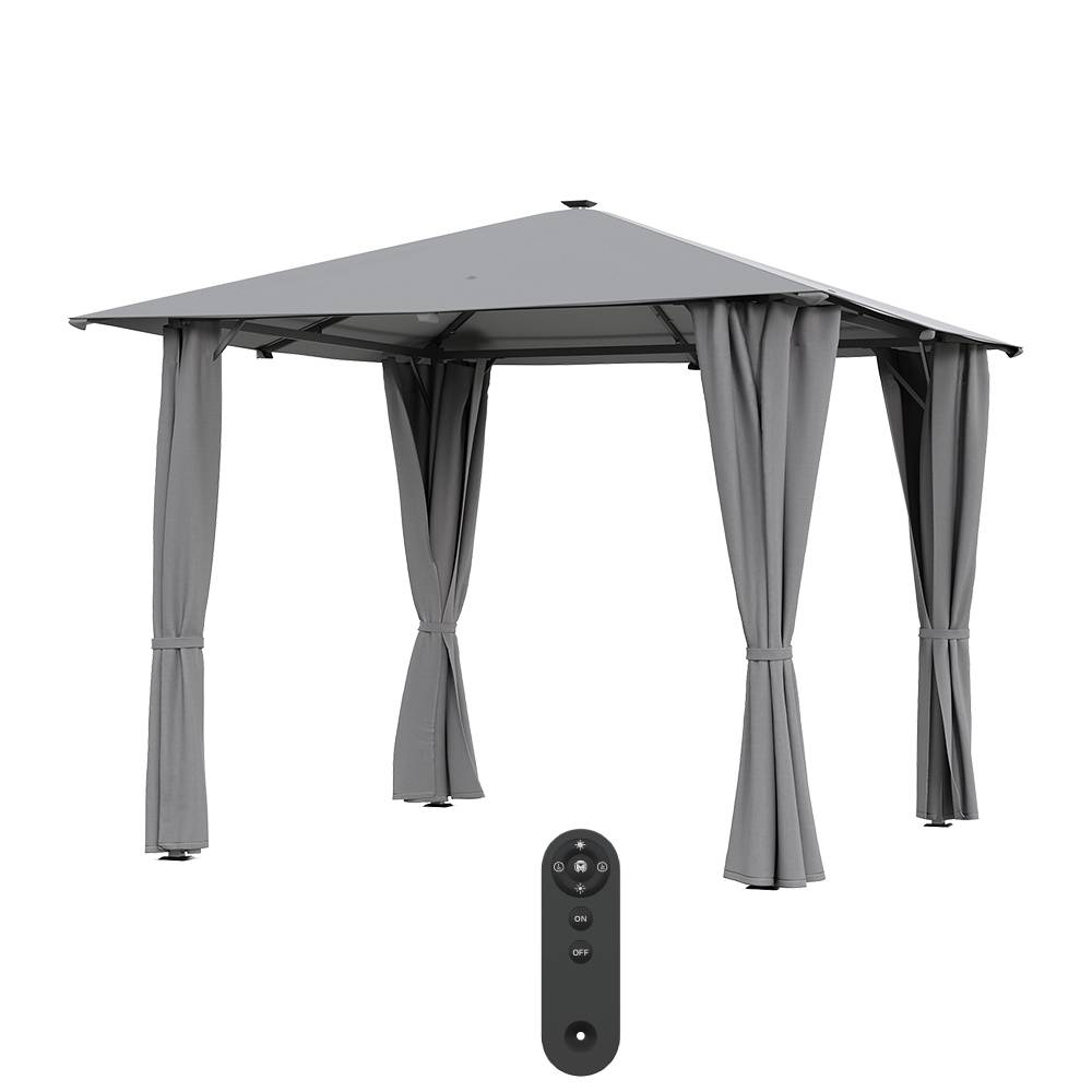 3m X 3m Outdoor Metal Gazebo With Pa-coated Canopy, Solar Led Lights & Remote