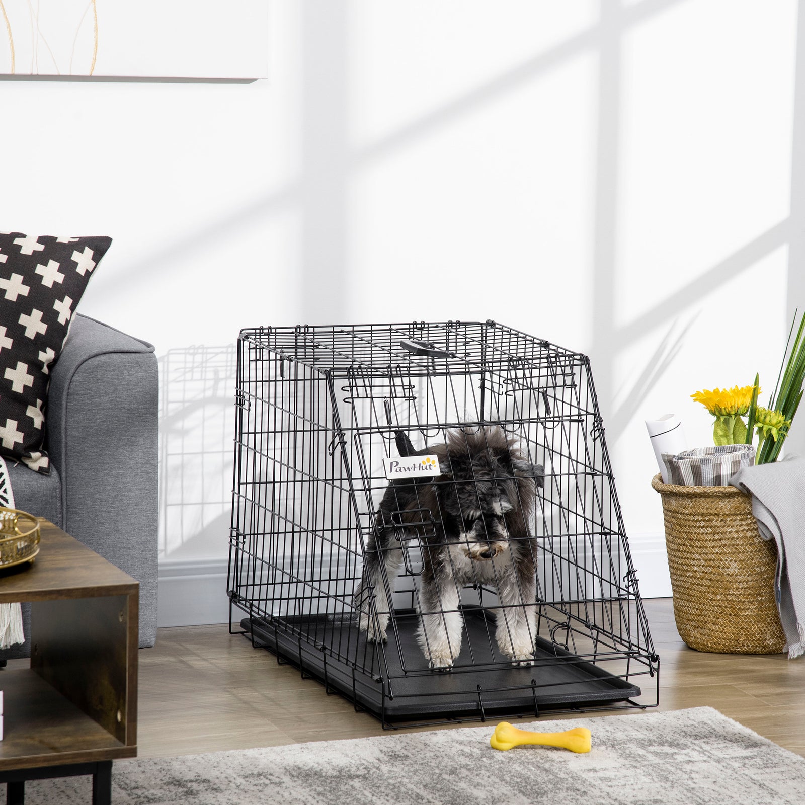 Metal Collapsible Car Dog Cage W/ Removable Tray
