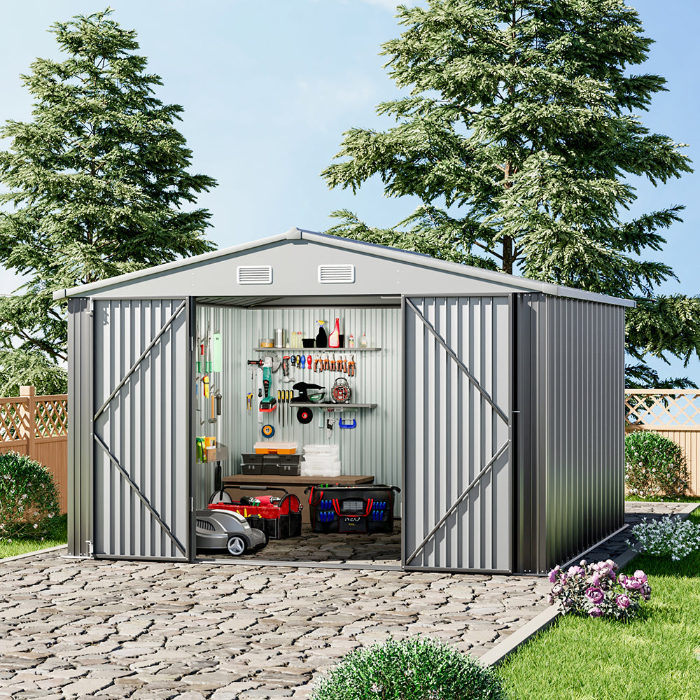10x10ft  Galvanised Tool Storage Shed Outdoor Metal Storage Shed With Lockable Door