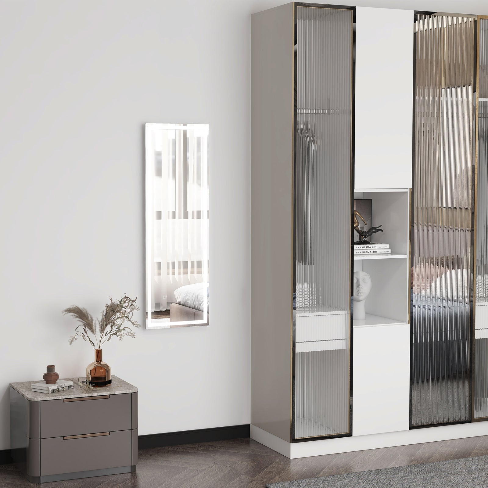 Full Length Wall Mirror With Dimming Led Lights, Smart Touch