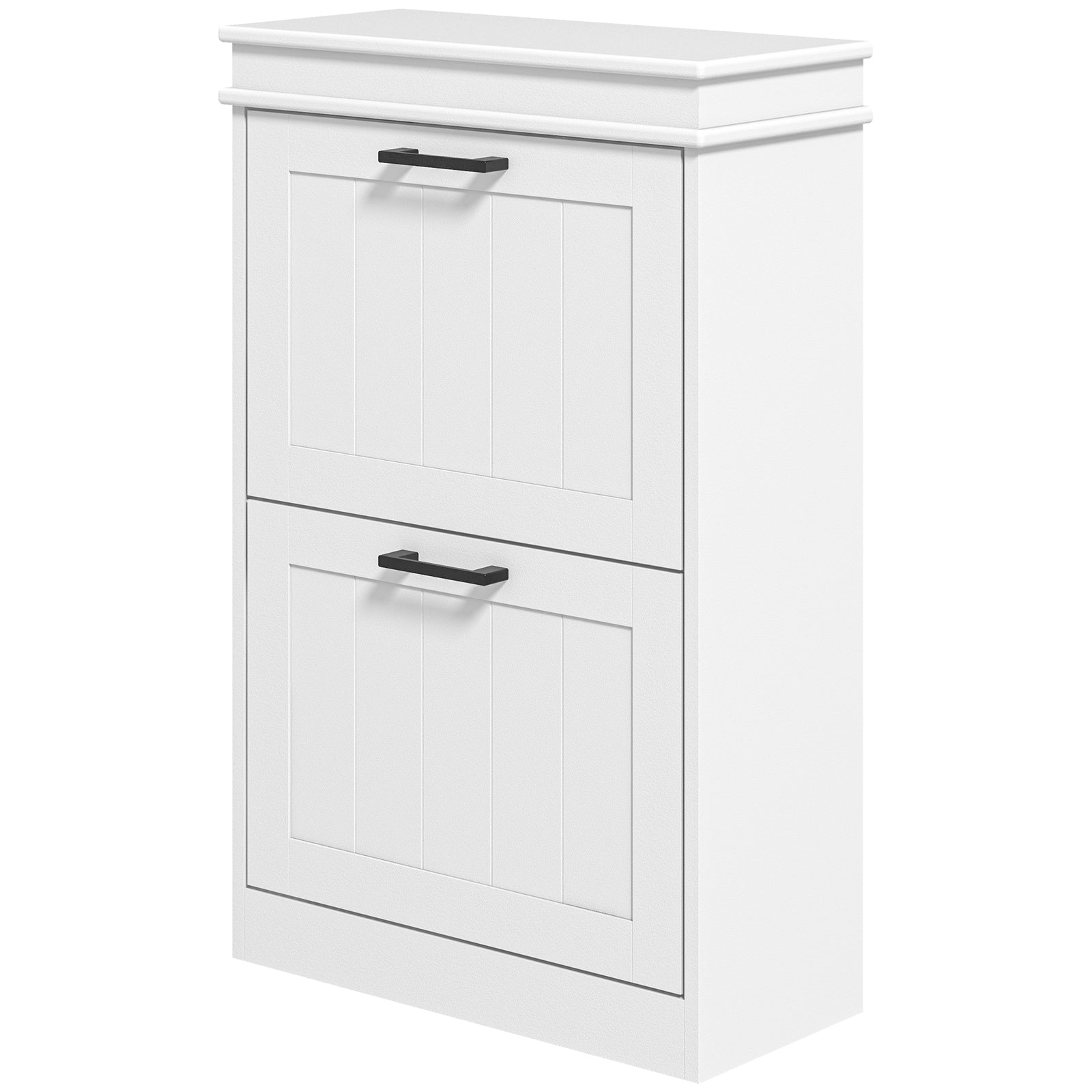 Slim Shoe Storage Cabinet With 2/3 Flip Drawers For Entryway | Medium | White