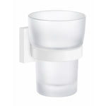 Frosted Glass Tumbler With Non Rust Brass Wall Mount Holder | White