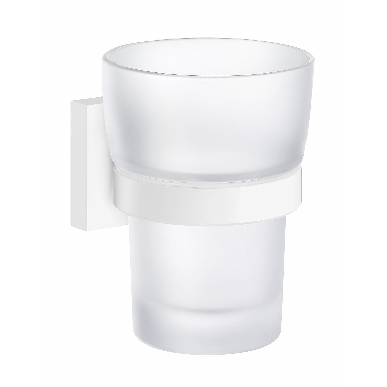 Frosted Glass Tumbler With Non Rust Brass Wall Mount Holder | White