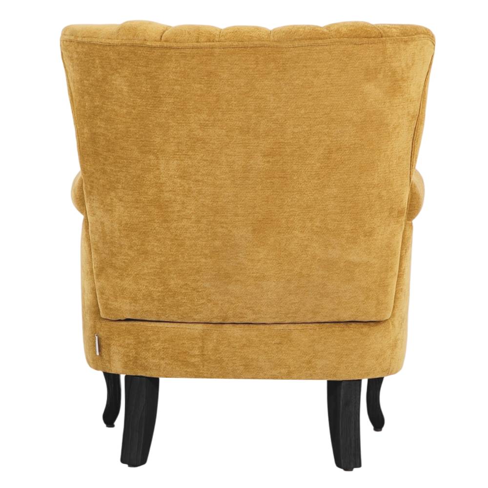 Elegant Chenille Armchair With Rubberwood Legs | Yellow