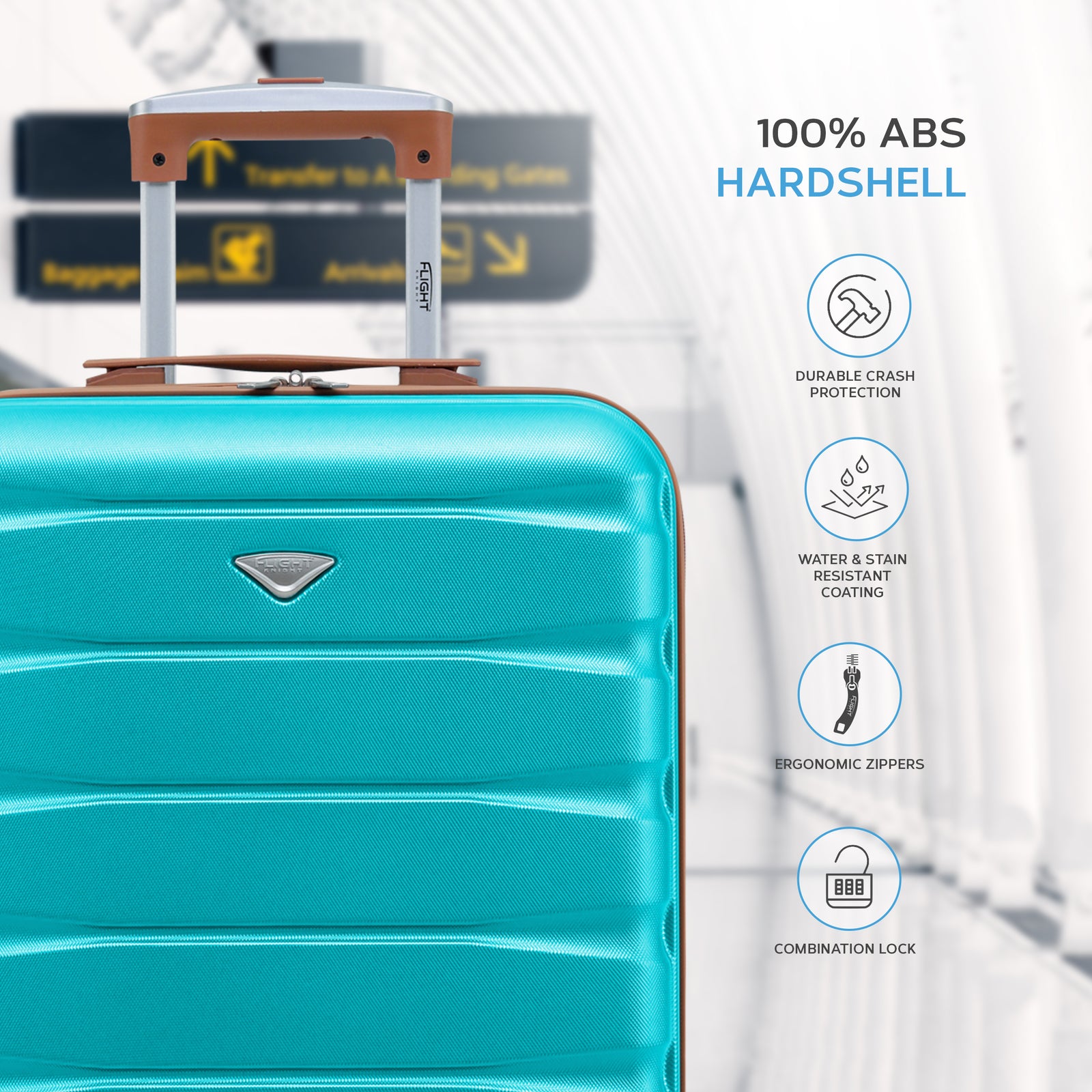 55x40x20cm Lightweight Luggage Hard Shell Cabin Suitcase 60+ Airlines Approved - Carry On Case - 4 Wheels | 55 x 40 x 20cm | Aqua