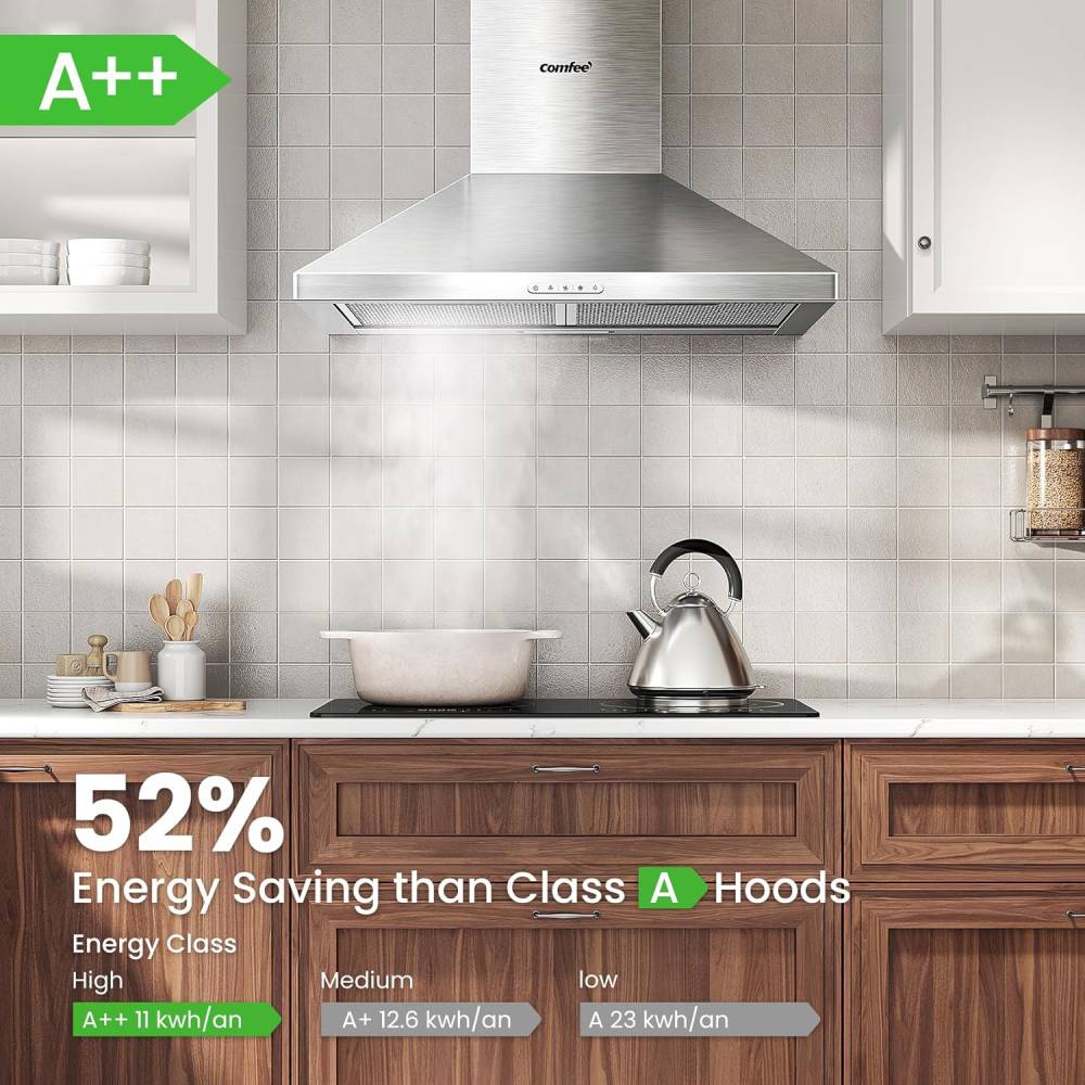60cm Chimney Cooker Hood Wall Mounted Range Hood Extractor Hood With Led