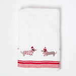 Dachshund Embroidered 100% Cotton Christmas Hand Towel