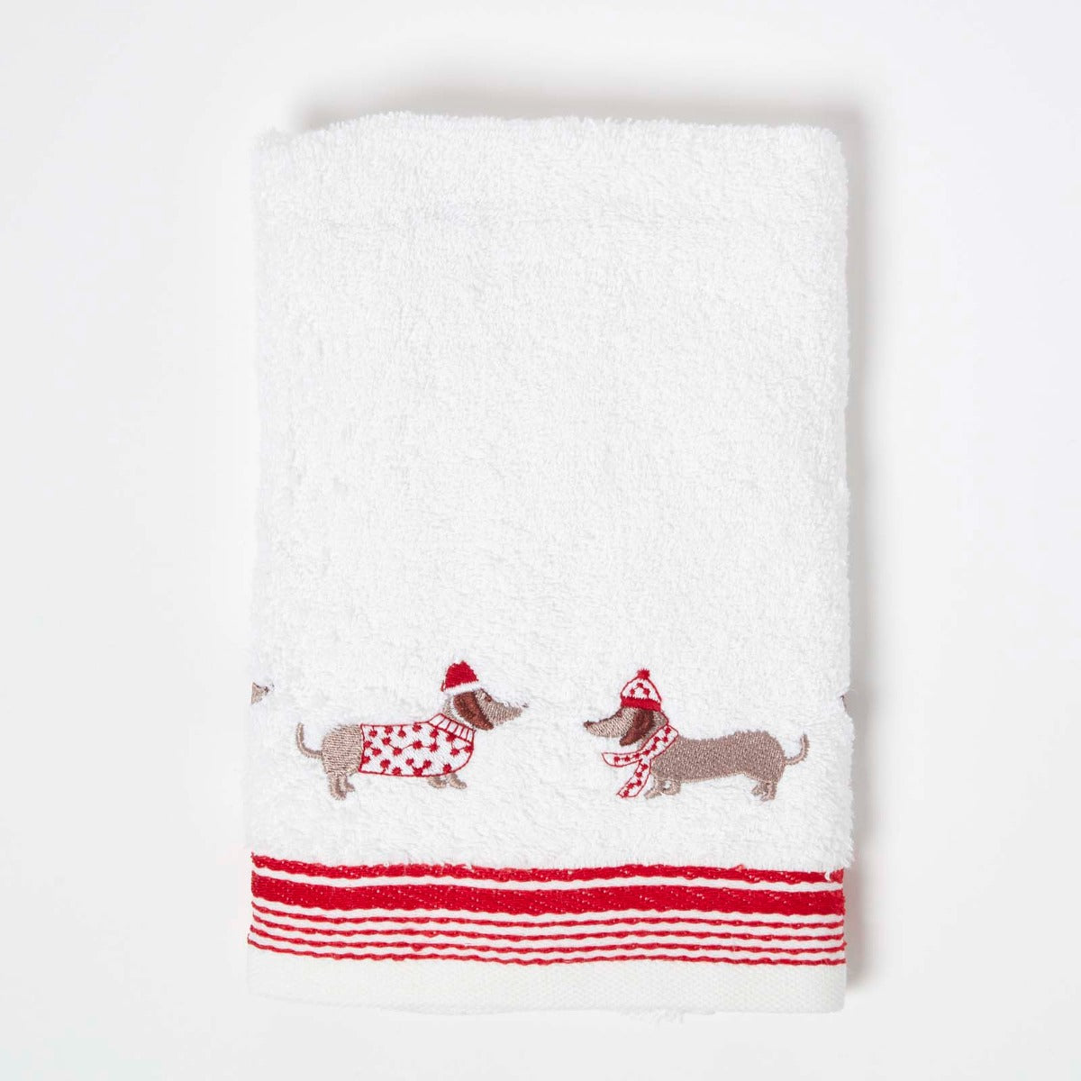 Dachshund Embroidered 100% Cotton Christmas Hand Towel