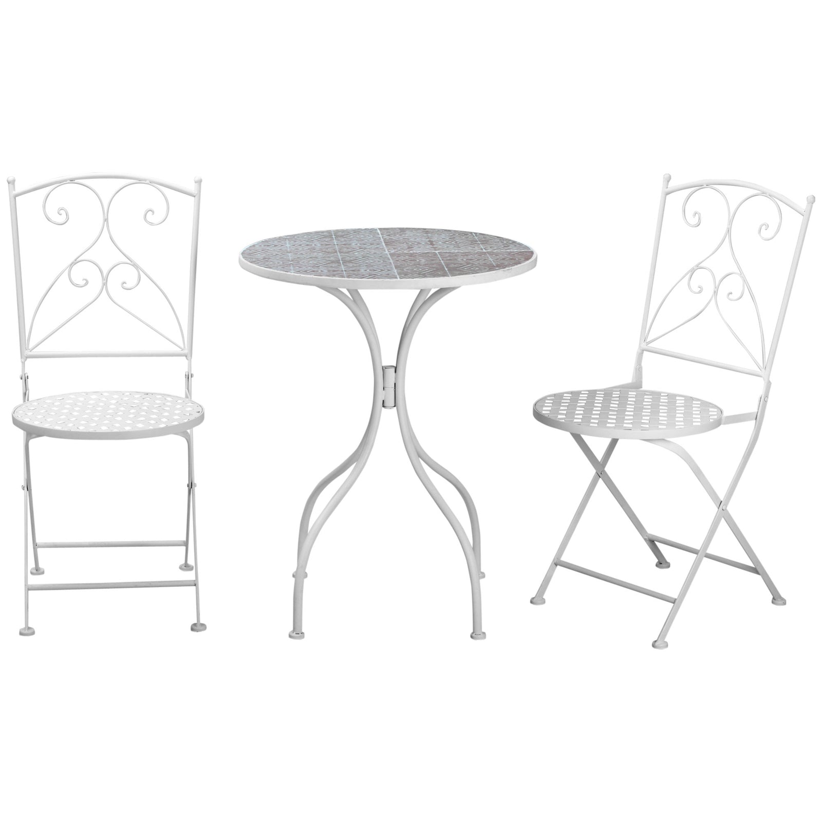Outsunny 3 Pieces Bistro Set, Folding Chairs, Mosaic Table, White