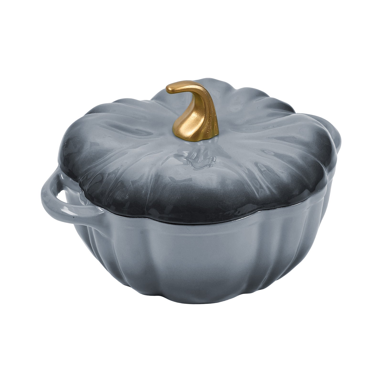 Enamelled Cast Iron Pumpkin Dutch Oven With Lid And Handles | Grey