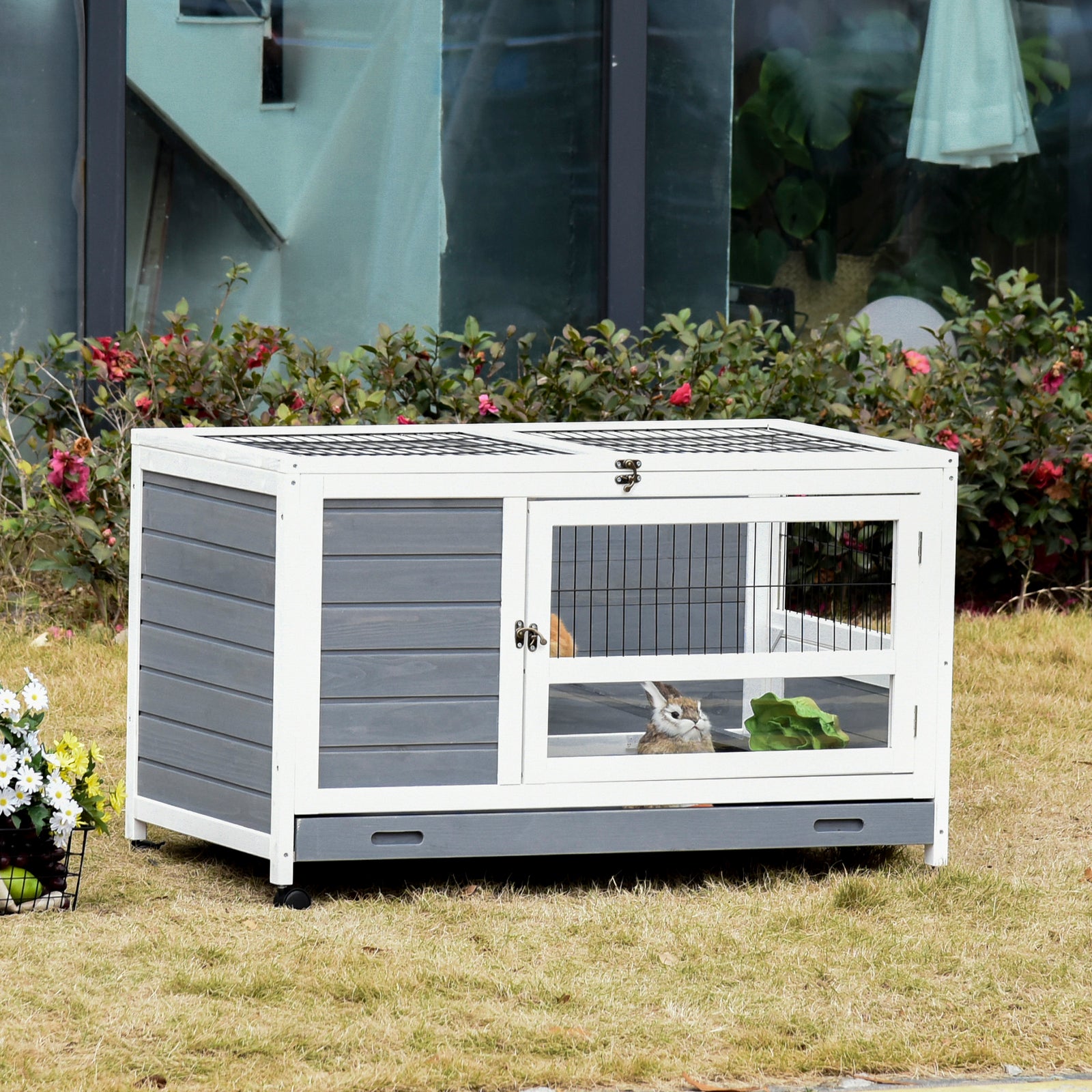 Wooden Pet House Elevated Rabbit Hutch Bunny Cage 102 X 60 X 63.5cm