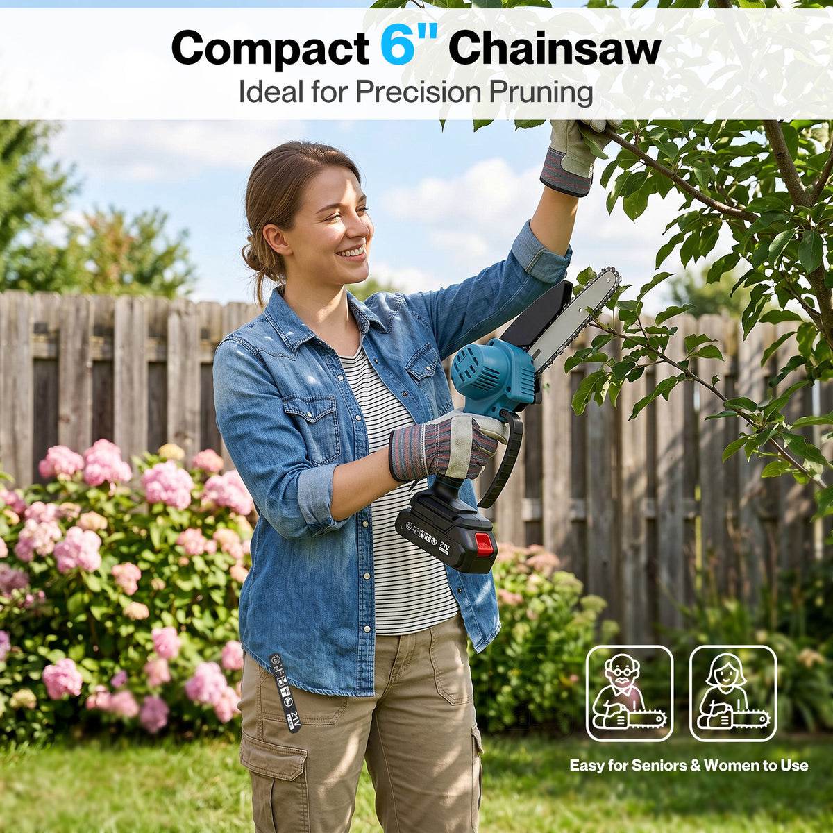 Mini Chainsaw Cordless 6in And 8in Dual Bar Garden Pruning Black Blue | Blue