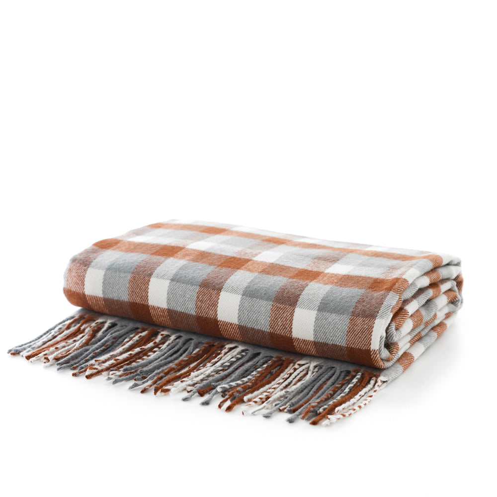 Rust Check Faux Cashmere Throw | Multi Colour
