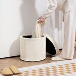 Round Storage Ottoman With Lid, Vanity Stool With Storage | Beige