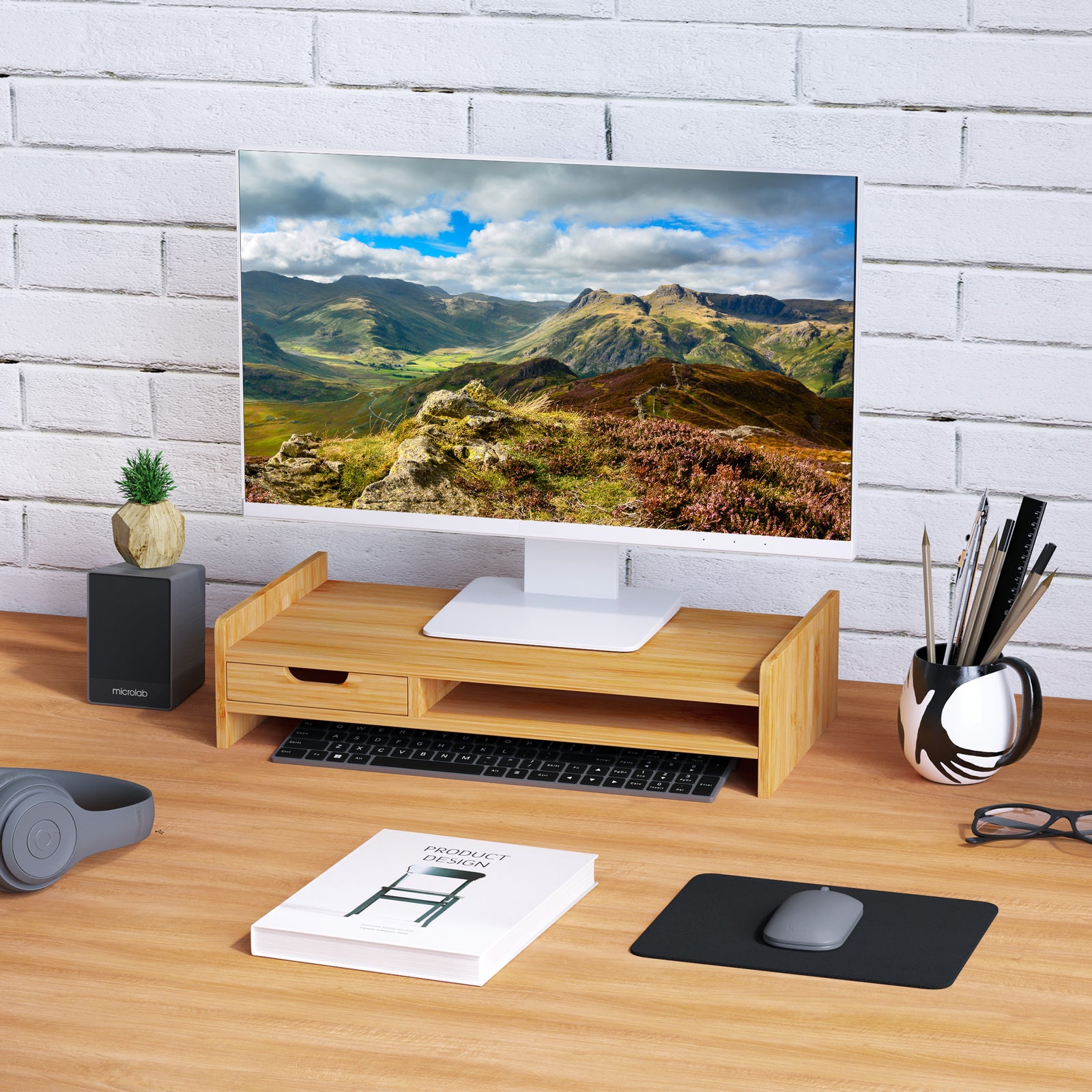 Monitor Riser Laptop Pc Plinth Stand Desktop Organiser