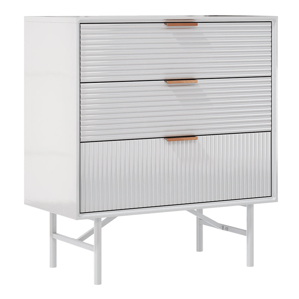 Modern White Dresser Cabinet 3/6 Drawer Storage Unit With Gold Handles | Small