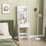 Compact Dressing Table With Lighted Mirror Open Shelves Drawer | White