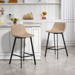 Bar Stools Set Of 2, Bar Chairs With Back And Steel Legs | Brown