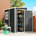 Lean To Garden Shed, Plastic Tool Storage House W/ Lockable Door | Black