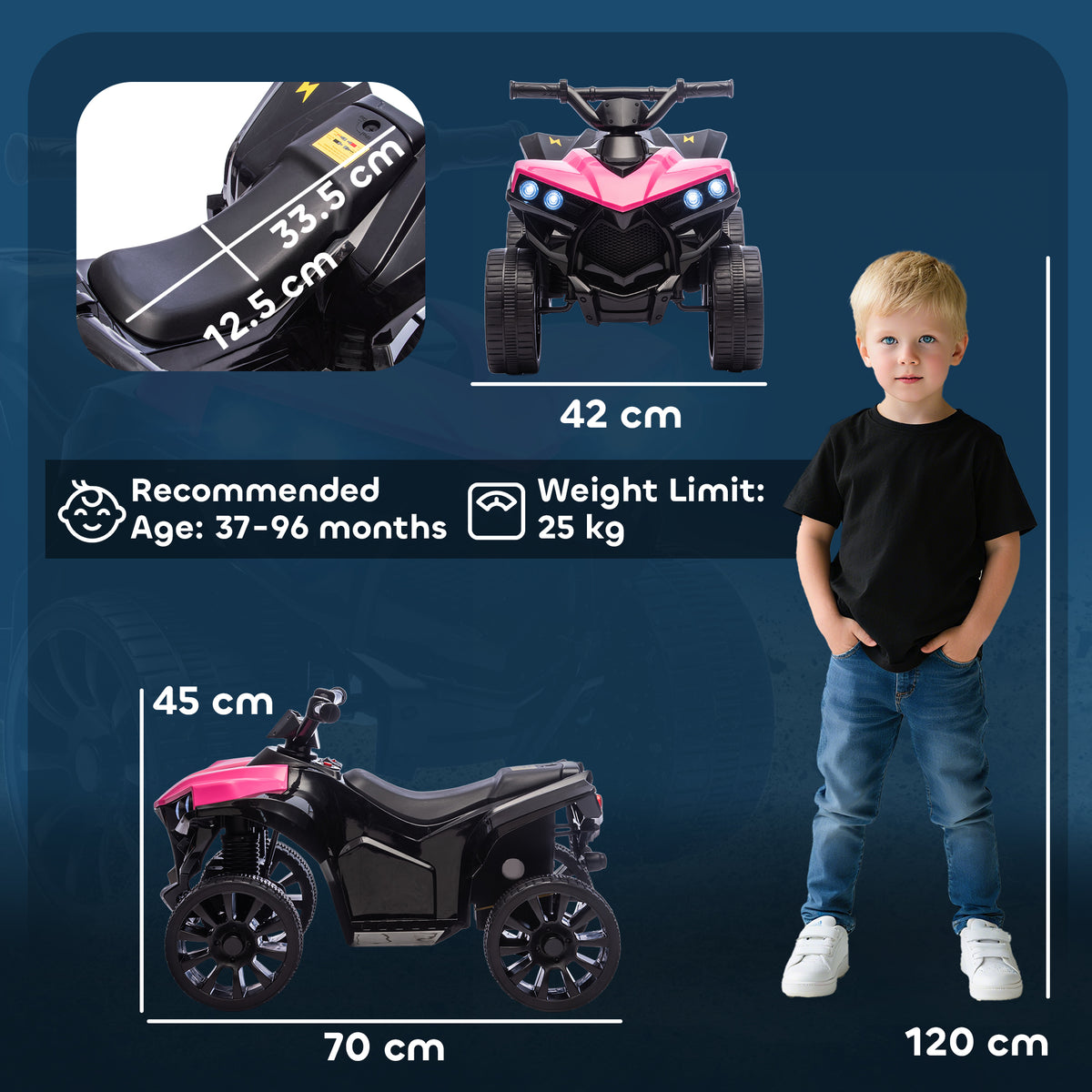 6v Kids Atv, Battery Powered Ride On Car For Ages 3-8 Years | Pink