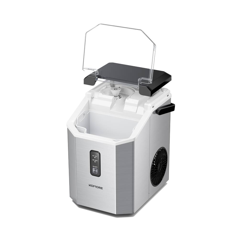 Nugget Ice Maker Portable Ice Machine With Handle, 15kg/24h, Ready In 5 Minutes, Self-cleaning, Easy To Use For Home | Silver