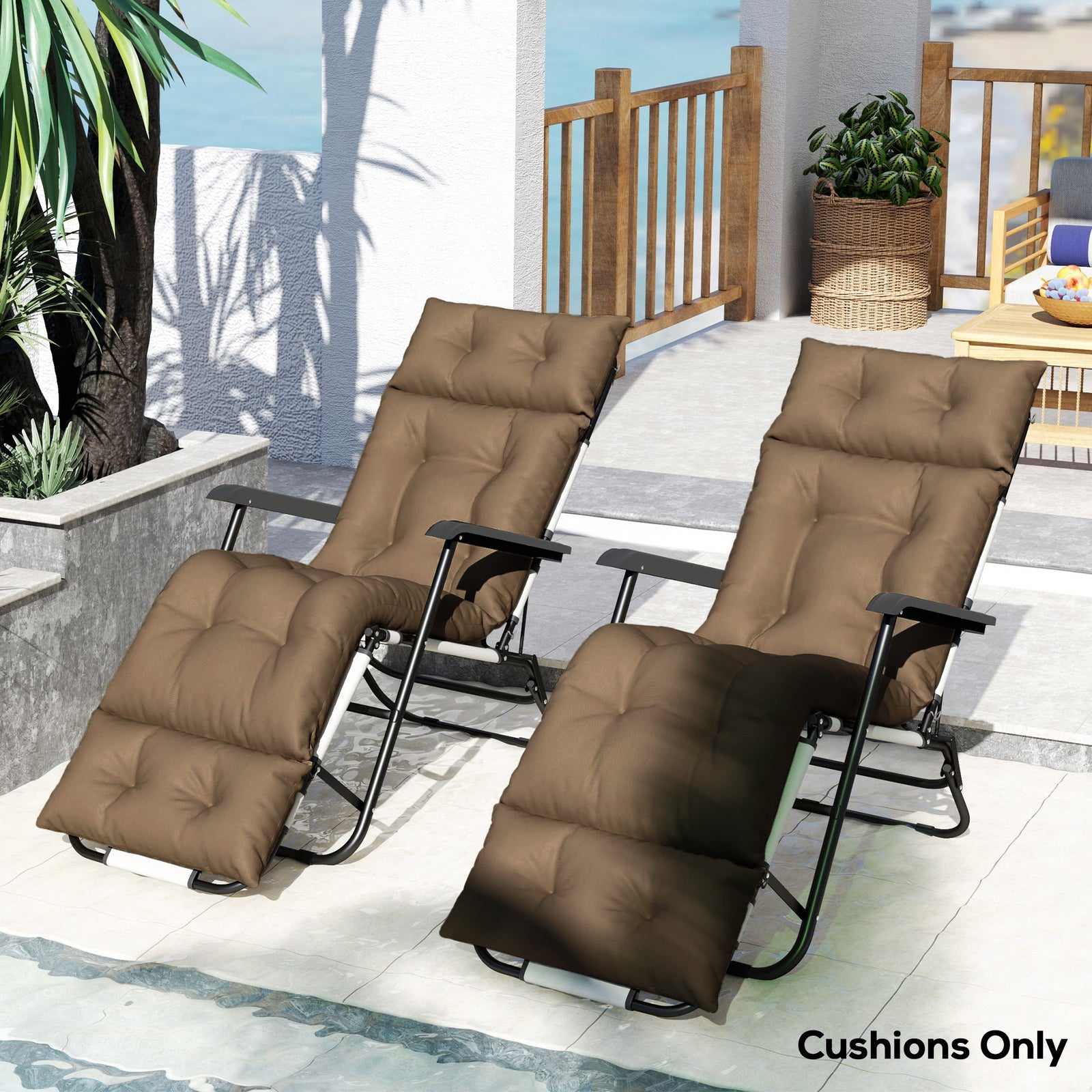 Garden Lounge Chair Cushions Set Of 2, 220gsm Fabric | Khaki