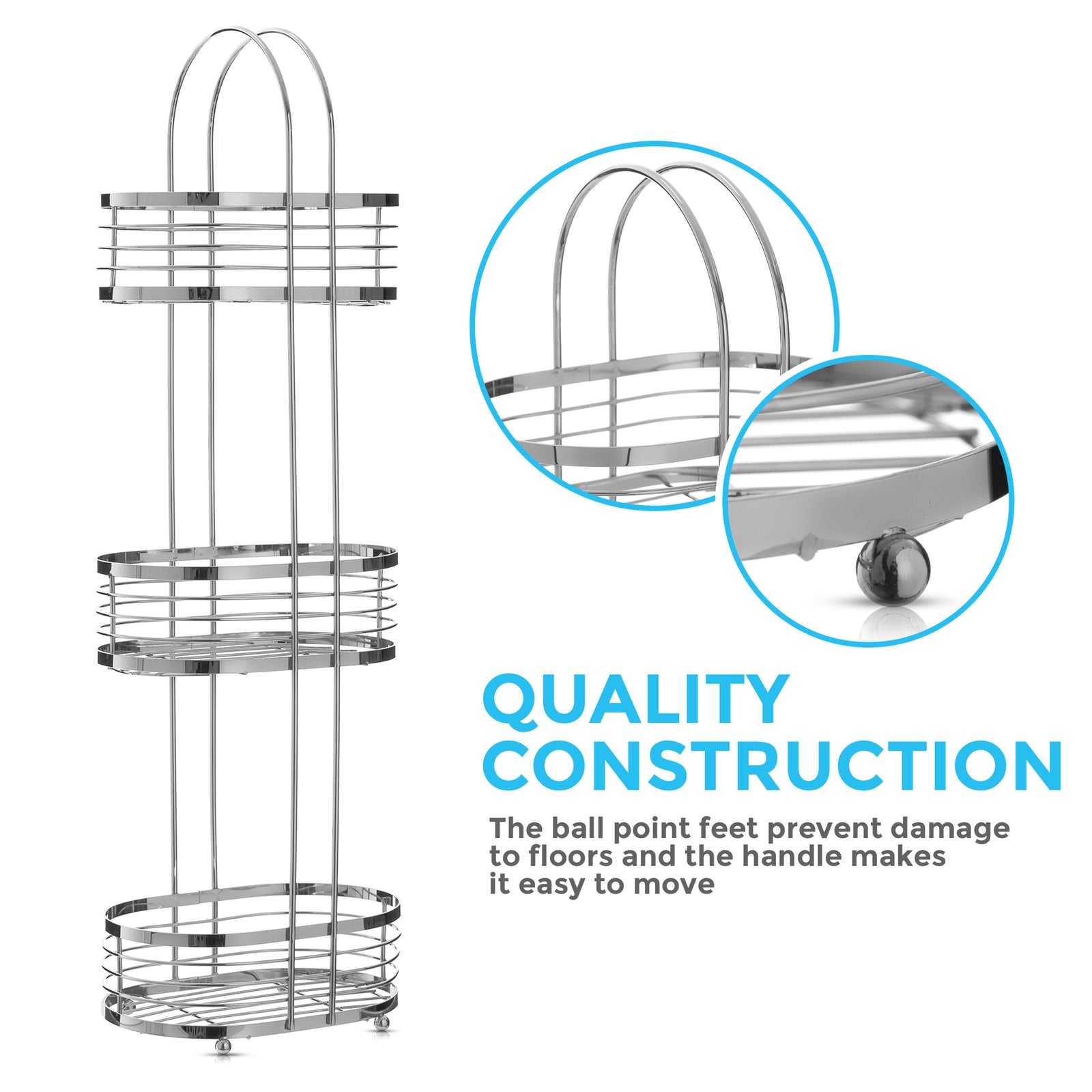 3 Tier Floor Standing Oval Chrome Bathroom Caddy