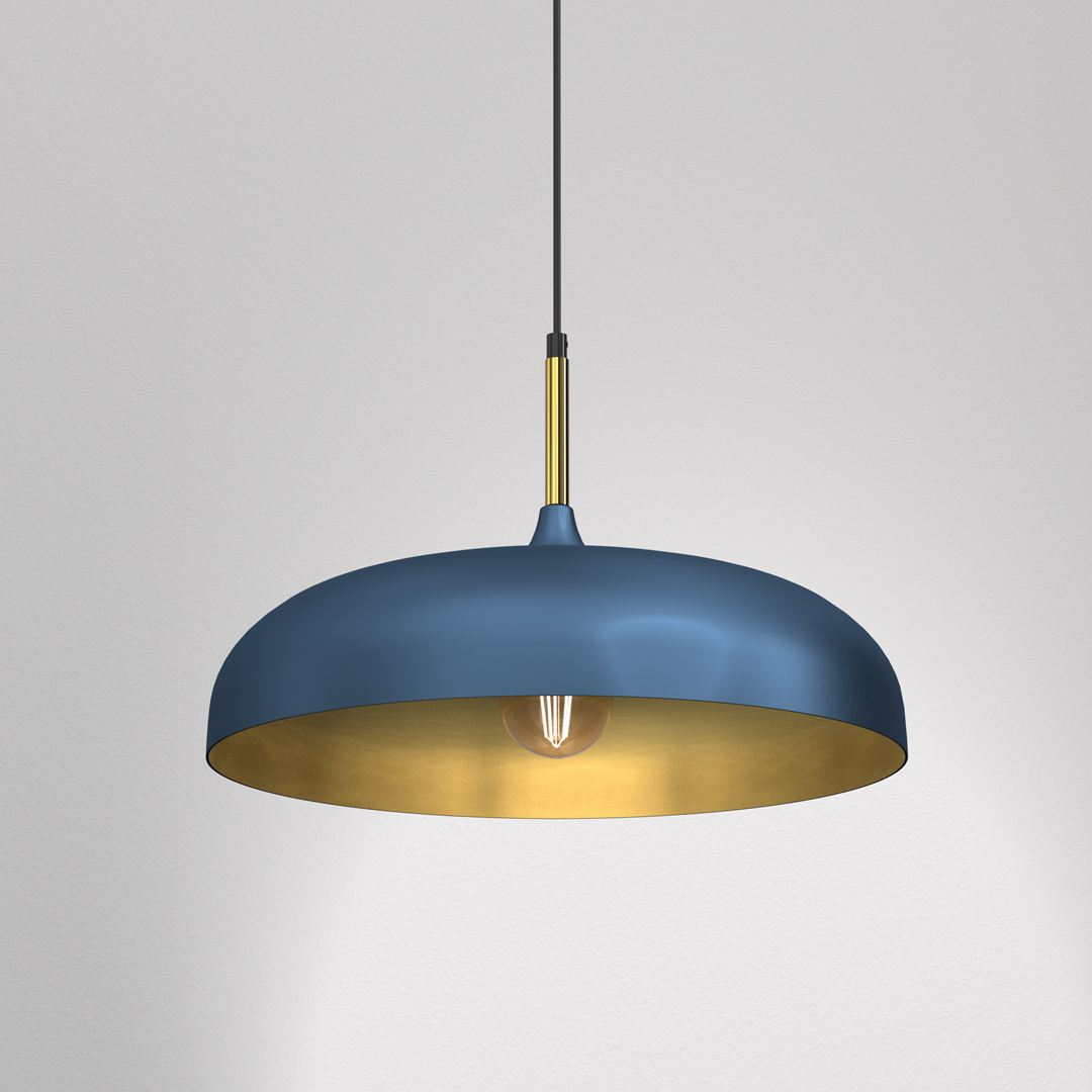 Lincoln 45cm Pendant Lamp Stylish Hand Made Scandi Style Lamp With A Golden Finish To The Shade Interior 1xe27 | 45cm | Navy Blue