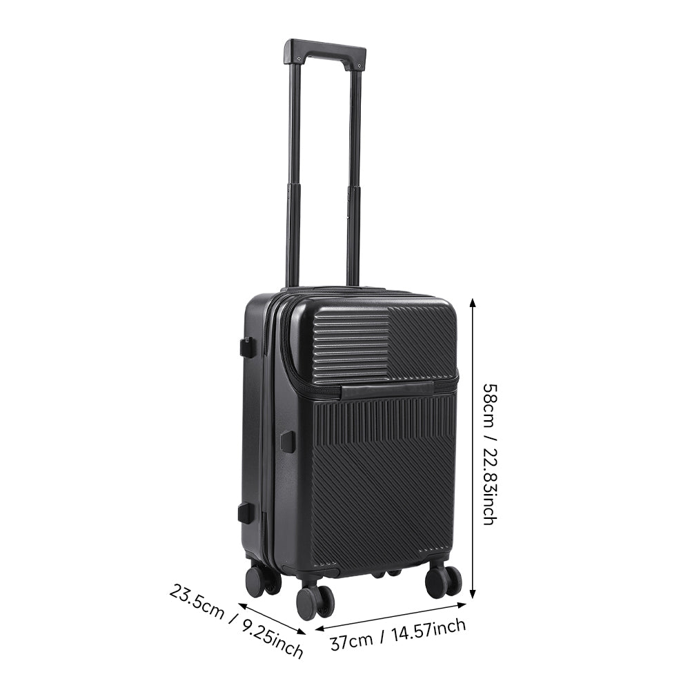 20 Inch Front Opening Suitcase With Tsa Lock And Usb Charging Port | Black