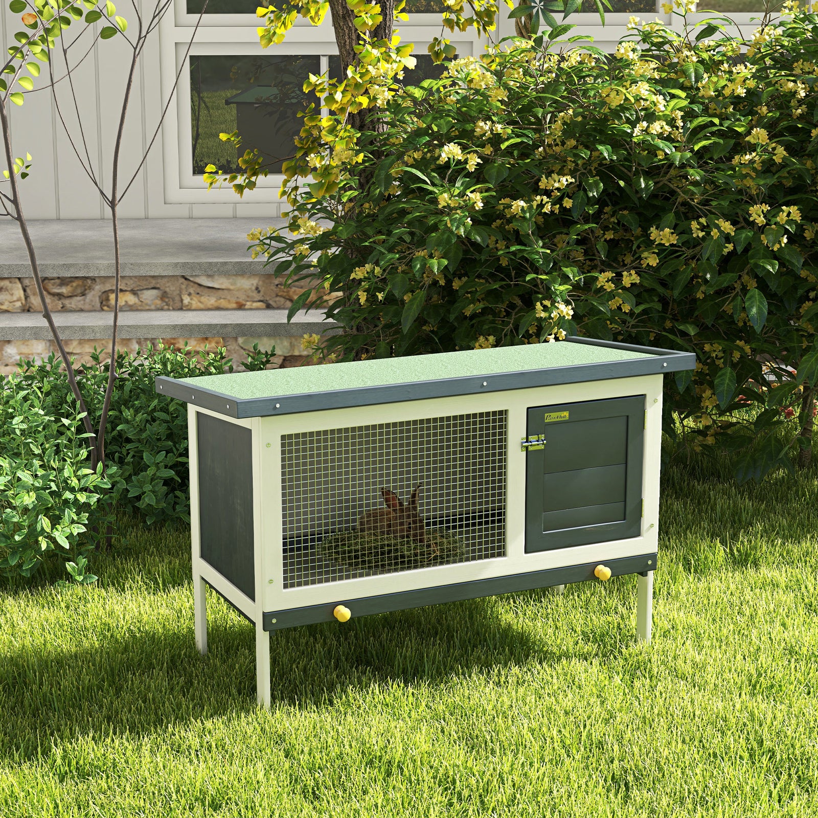 Wooden Rabbit Hutch Bunny Cage Openable Roof For Outdoor 90 X 45 X 65 Cm