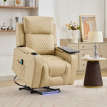Byron Electric Riser Recliner Chair With Massage And Heat, Drink Cooler, Table | Cream