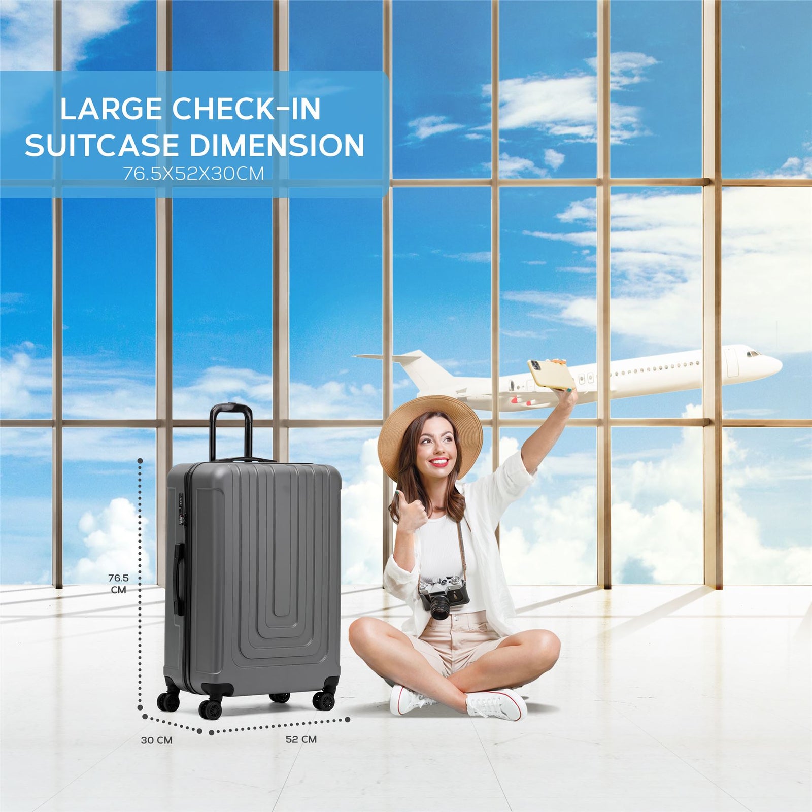 Large 30" Hard Shell Check In Suitcase 8 Spinner Wheels Hold Luggage | Large | Anthracite