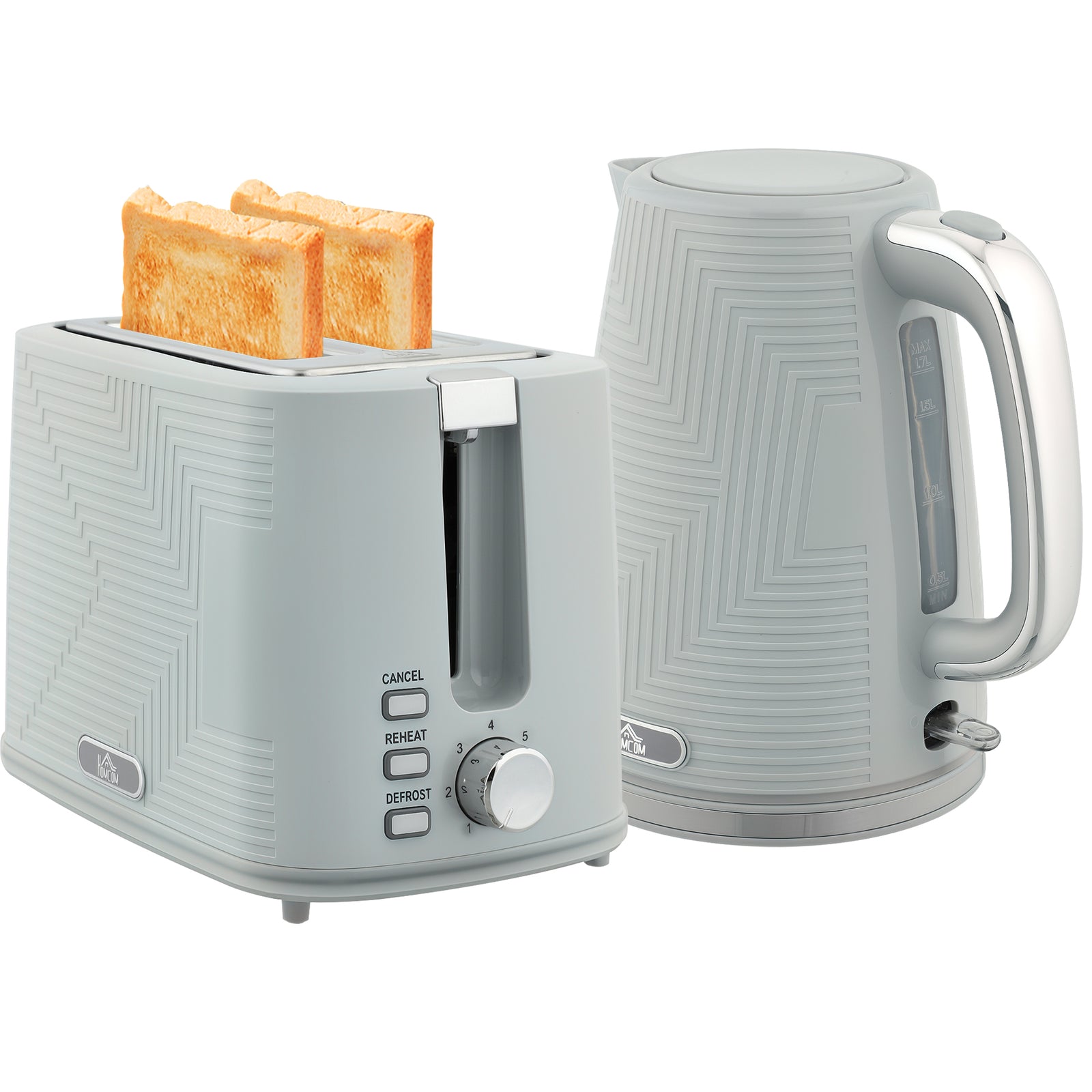 1.7l 3000w Rapid Boil Kettle And 2 Slice Toaster Set Crumb Tray | Grey