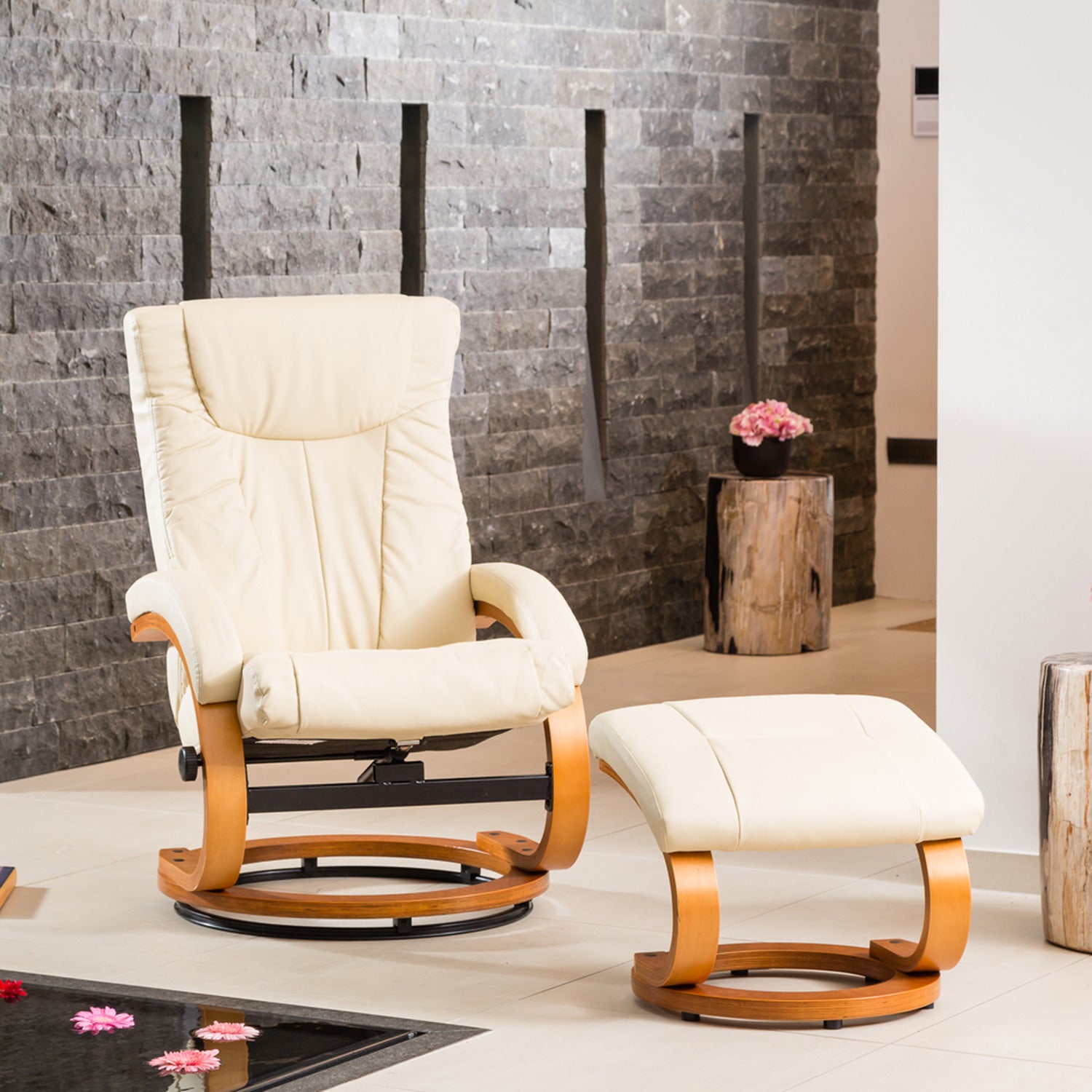 Modena Swivel Recliner And Footstool | Cream