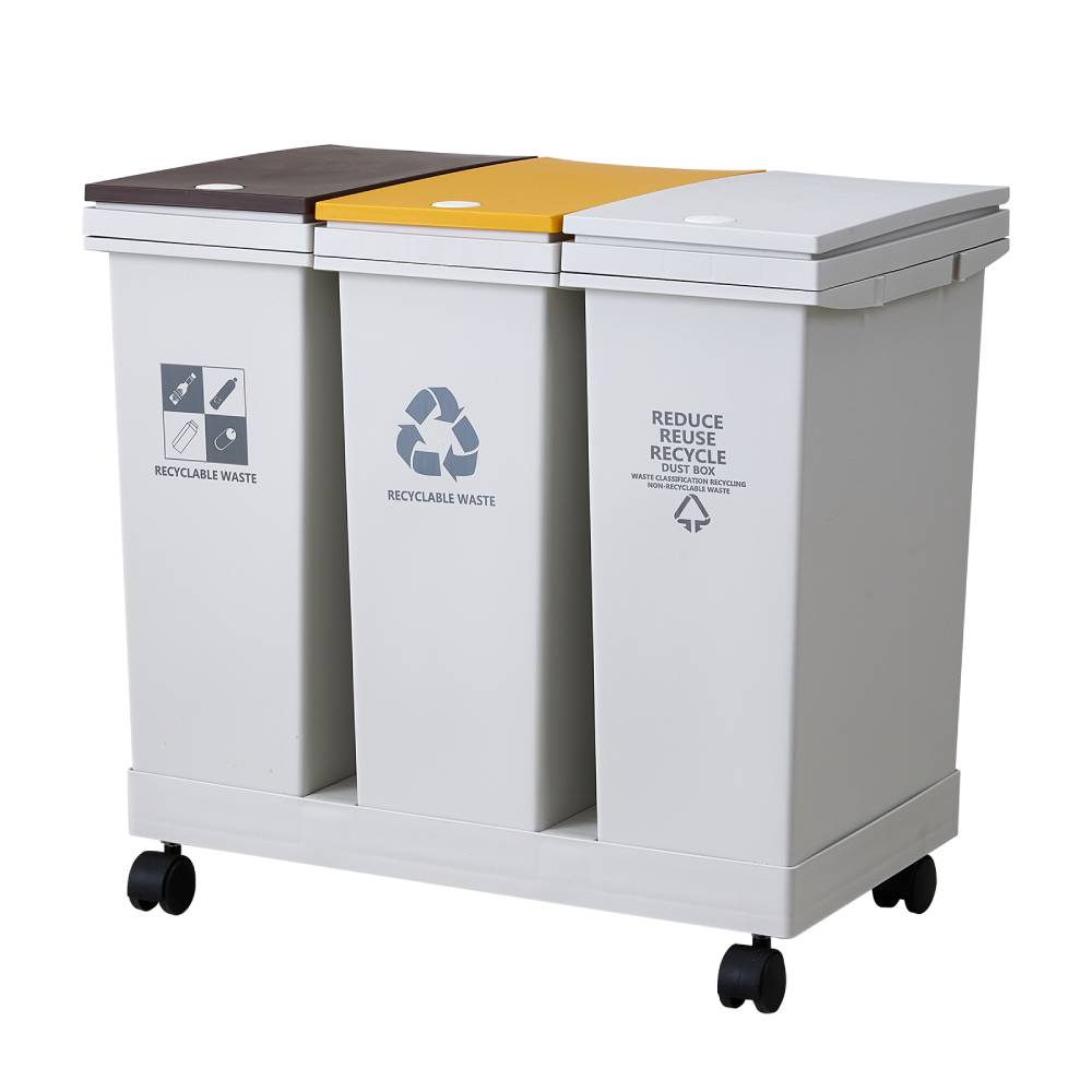 36l/60l 3-compartment Trash Can With Lids And Wheels Dry And Wet Waste Separation Rolling Kitchen Recycling Bin | Large