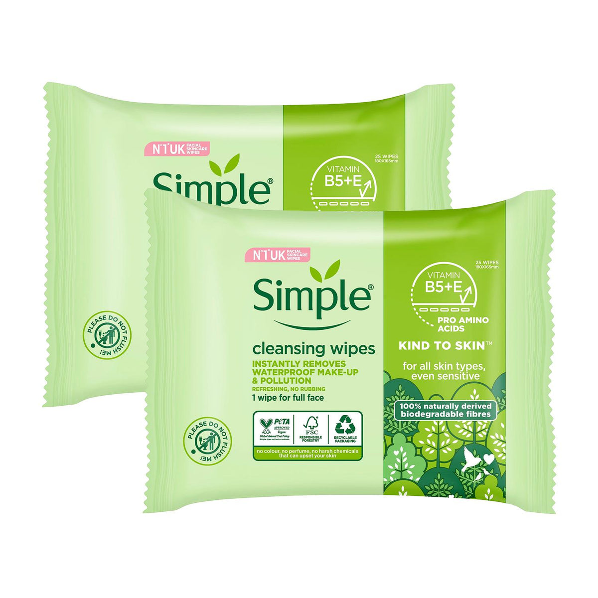 Double Sided Cleansing Biodegradable Facial Wipes, 25pcs | Set of 2