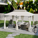 3x4m Garden Gazebo With Sides, Double Roof Metal Gazebo | Cream