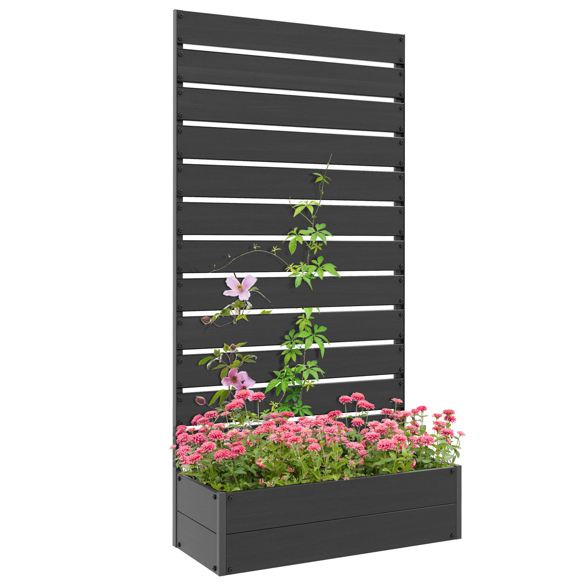 Outsunny Raised Garden Bed With Trellis Standing Patio Planter Box Black