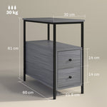 HOMCOM Narrow End Table, Sofa Side Table With 2 Drawers Storage Shelf, Grey