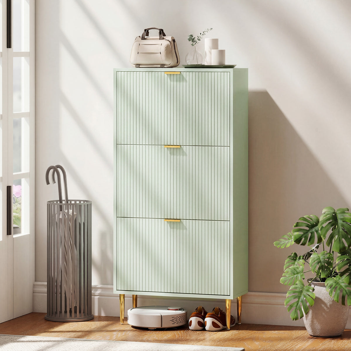 HOMCOM Narrow Shoe Cabinet With Flip Drawers