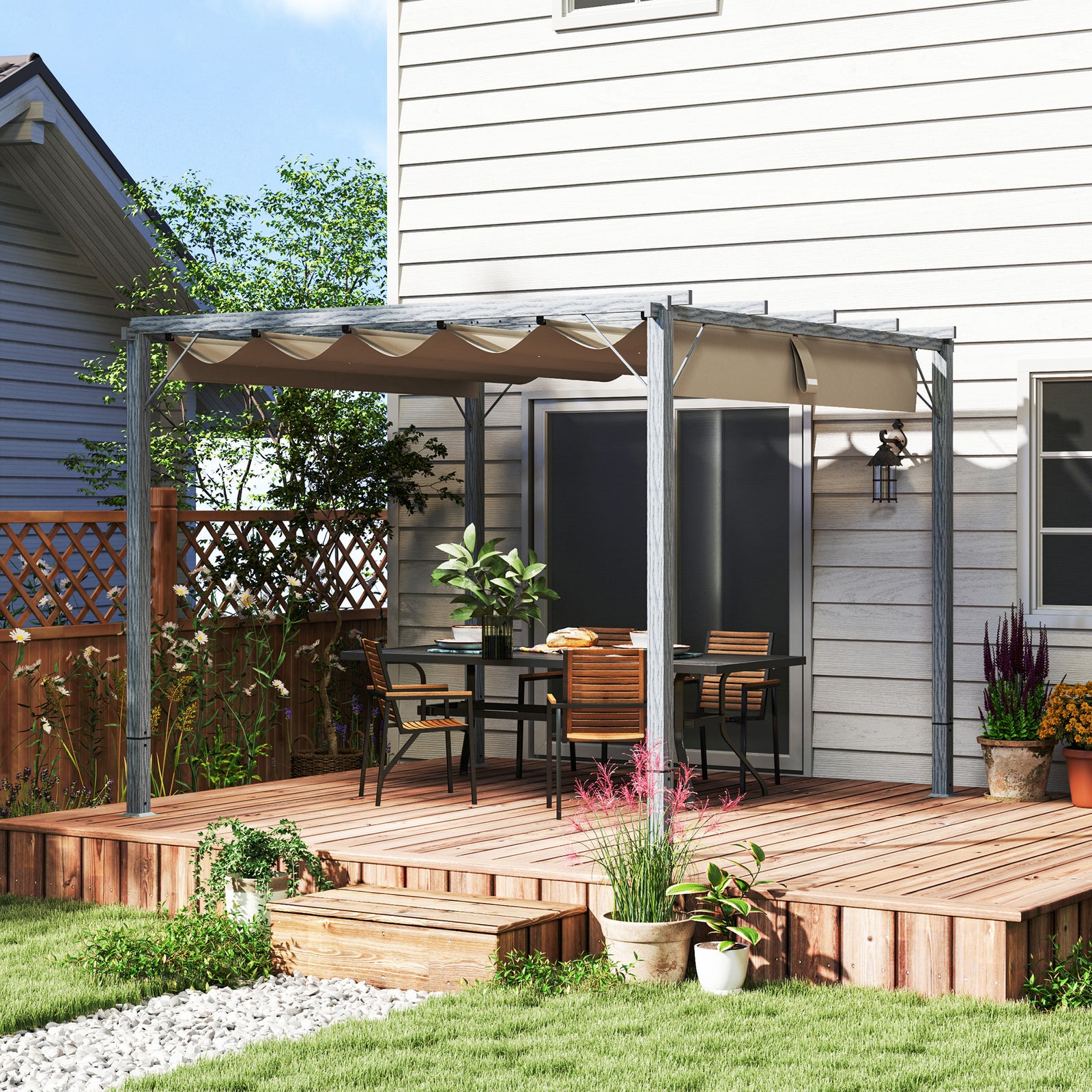 3 X 3(m) Aluminium Garden Pergola With Retractable Roof
