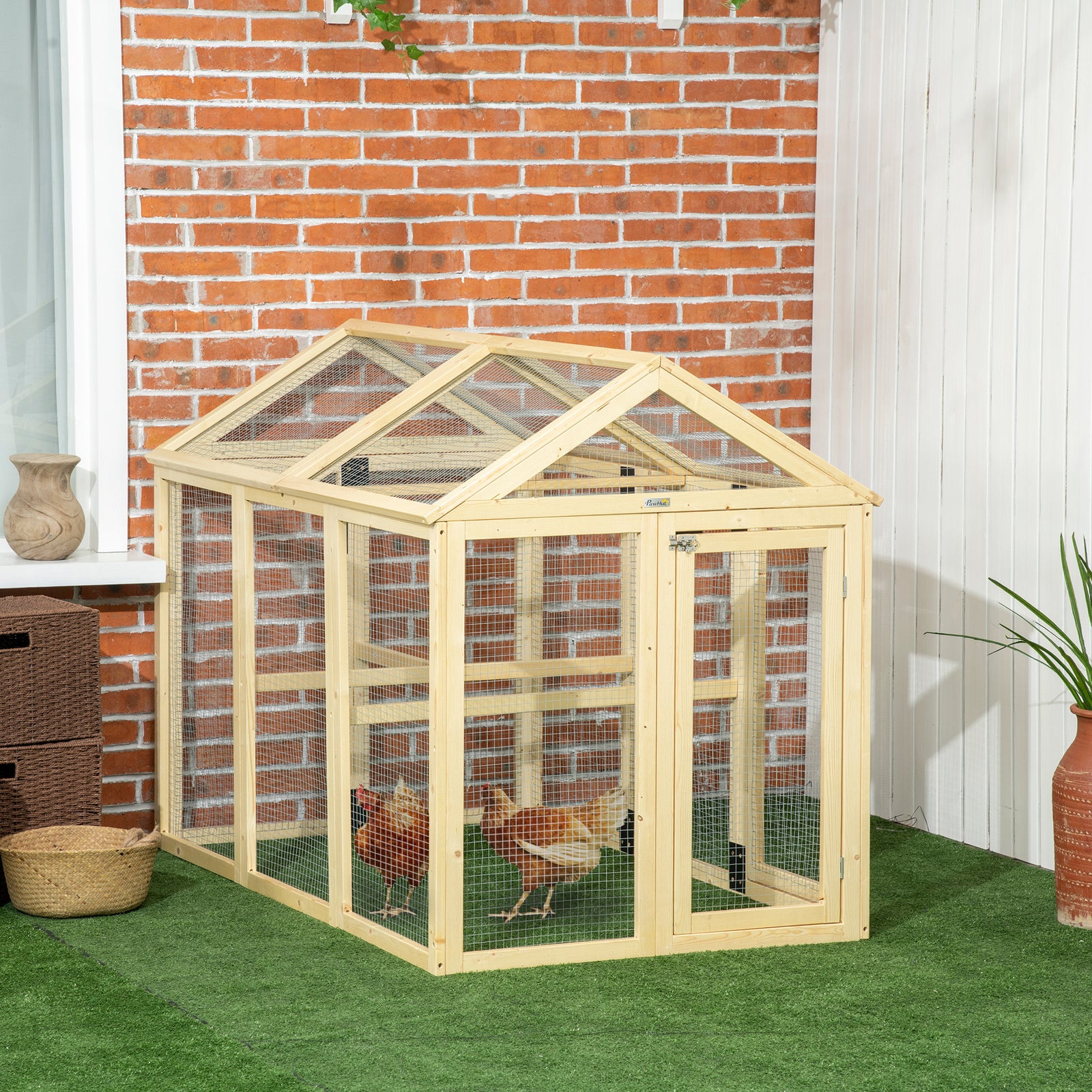 Pawhut Chicken Run, Wooden Chicken Coop W/ Combinable Design | Brown