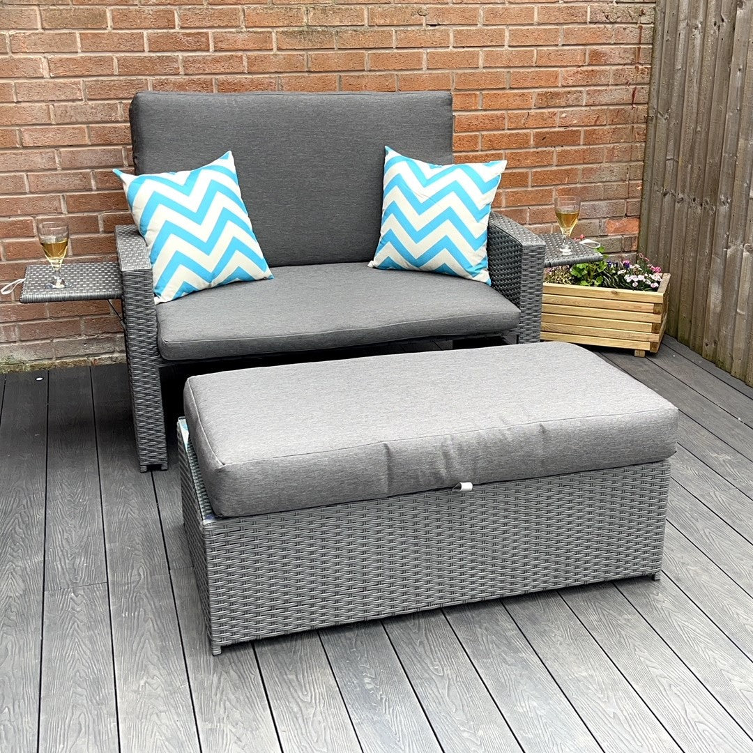 Oasis 2 Seater Outdoor Rattan Sofa & Daybed For Garden Patio Relaxation | Grey