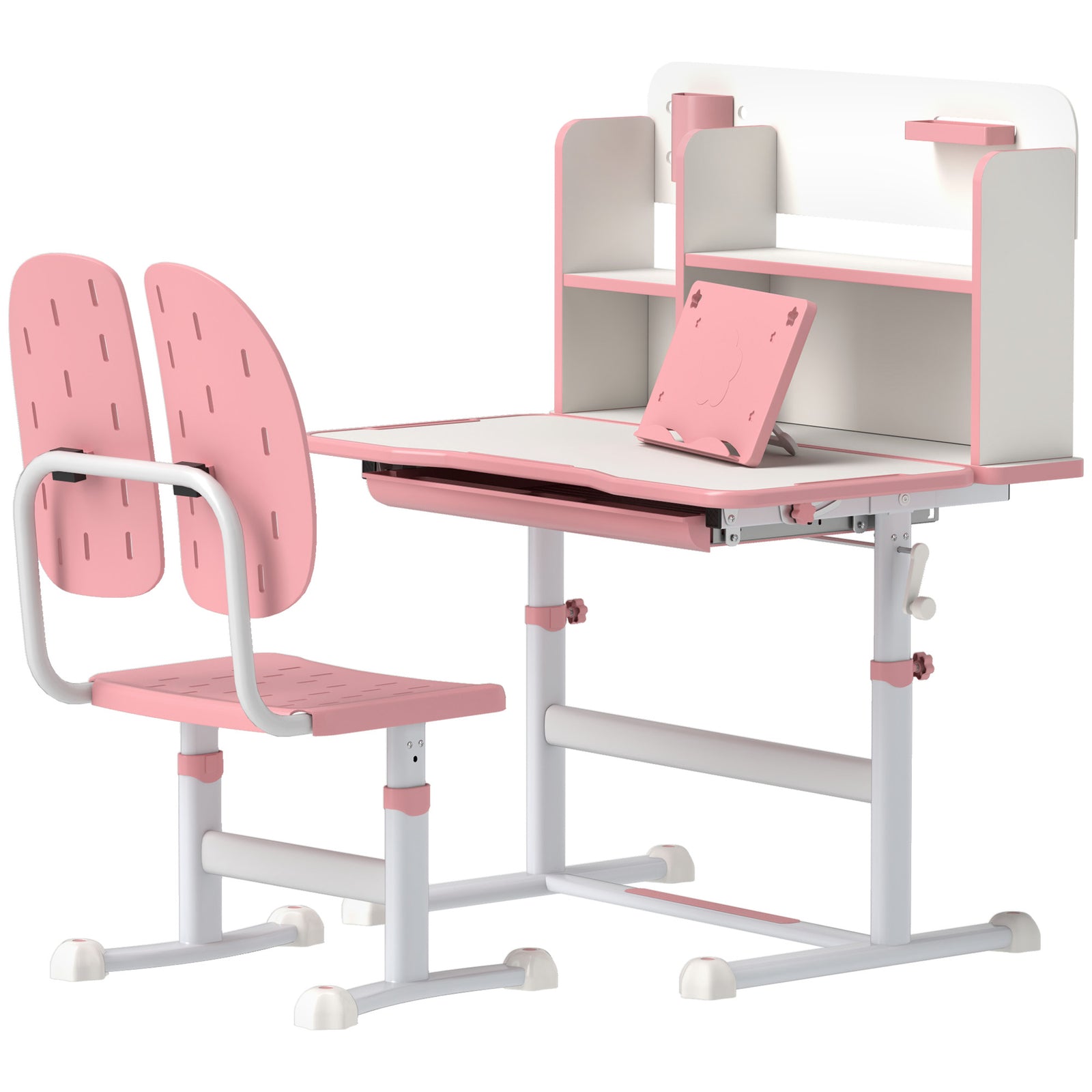 Kids Desk And Chair Set W/ Tiltable Desktop Reading Rack | Pink